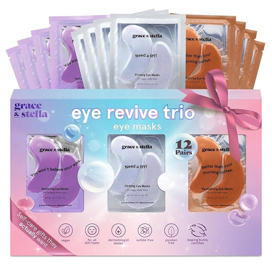 grace & stella Under Eye Patches (12 pairs) Eye Masks for Dark Circles and Puffiness - Stocking Stuffers for Women, Christmas Gifts, Birthday Gifts, Bachelorette Party Favors, Bridesmaid Proposal Gift