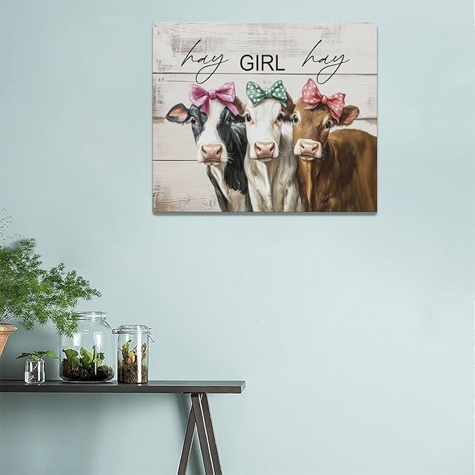 Olivine Cow Wall Art, Farmhouse Pictures Wall Decor, Cows Painting, Country Rustic Canvas Prints, Framed Artwork for Living Room Bedroom Bathroom Home Decoration 24"x20"
