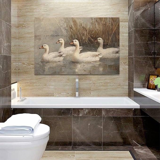 Farmhouse Duck Wall Art Country Kitchen Wall Decor Rustic Wild Duck Pictures Canvas Painting Framed Artwork Home Decorations for Bathroom Living Room Bedroom Office 24"x16"