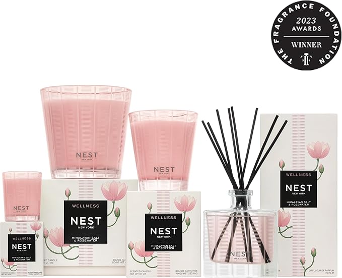 NEST New York Scented Classic Candle, Himalayan Salt & Rosewater - 8.1 oz - Up to 60-Hour Burn Time - Reusable Glass Vessel