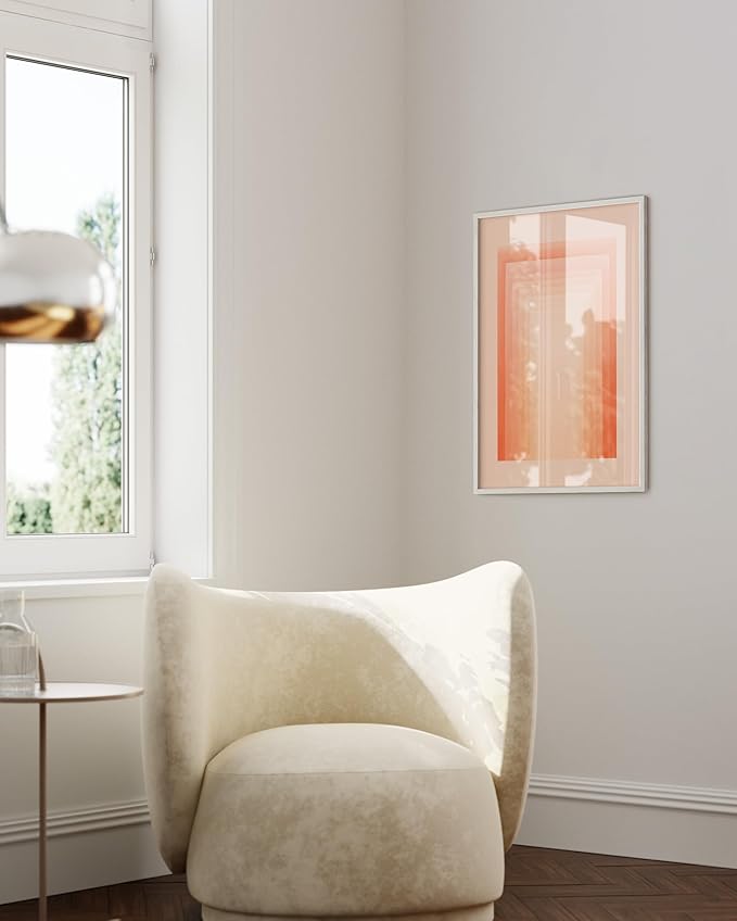 HAUS AND HUES Colorful Abstract Wall Art - Minimalist Retro Picture for Living Room Decor, Red and Pink Modern Wall Art Painting (Pink Geometric, White Frame, 24x36)