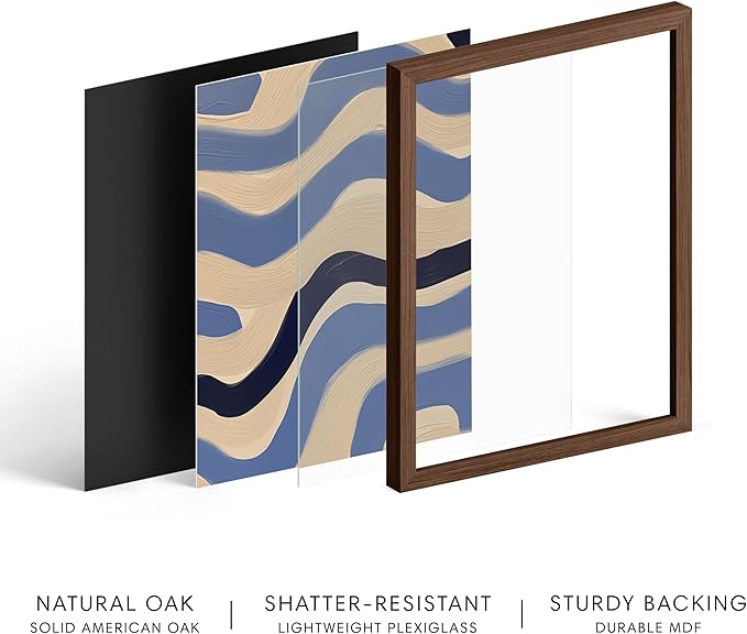 HAUS AND HUES Modern Abstract Wall Art - Blue and Green Living Room Art, Modern Artwork for Walls, Minimalist Picture for Living Room(Blue Abstract Pattern 4, Walnut Frame, 12x16)