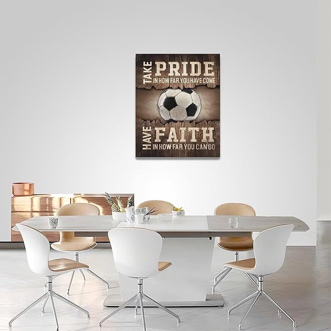 Fleruku Rustic Soccer Wall Art Sports Wall Decor Inspirational Quotes Brown Pictures Soccer Sign Canvas Painting Artwork Home Decorations for Boy Man Teenager Fans Bedroom Living Room 16"x20"