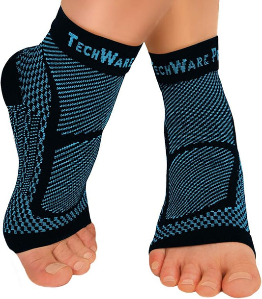 TechWare Pro Ankle Brace Compression Sleeve - Plantar Fasciitis Sock. Relieves Achilles Tendonitis. Foot Arch Support Reduces Joint Pain, Swelling & Heel Spur Pain. Injury Recovery Braces for Sports