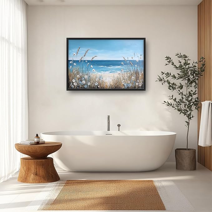Coastal Beach Wall Art Ocean Wild Flower Pictures Wall Decor Large Canvas Prints Paintings Home Office Decorations Framed Artwork for Living Room 36"x24"