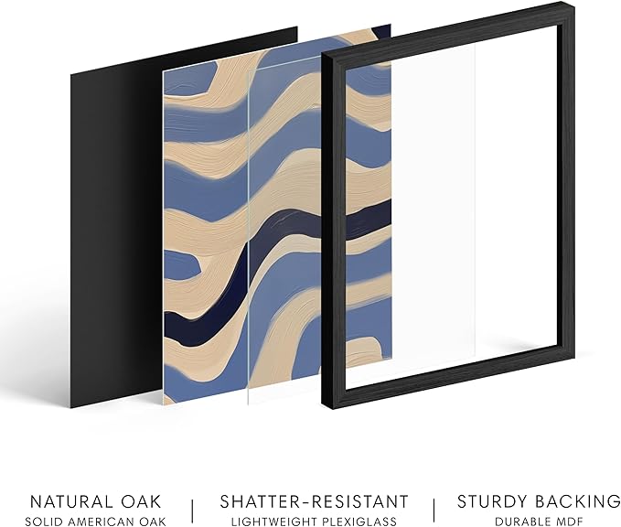 HAUS AND HUES Modern Abstract Wall Art - Blue and Green Living Room Art, Modern Artwork for Walls, Minimalist Picture for Living Room(Blue Abstract Pattern 4, Black Frame, 11x14)