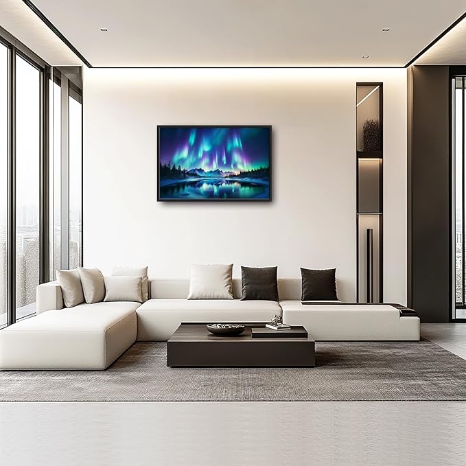 Glocmna Large Wall Art for Living Room Northern Lights Canvas Wall Decor Nature Aurora Borealis Landscape Pictures Painting Print Northern Europe Scenery Framed Artwork Decorations Gifts for Bedroom Home Office Hotel 24"x36"