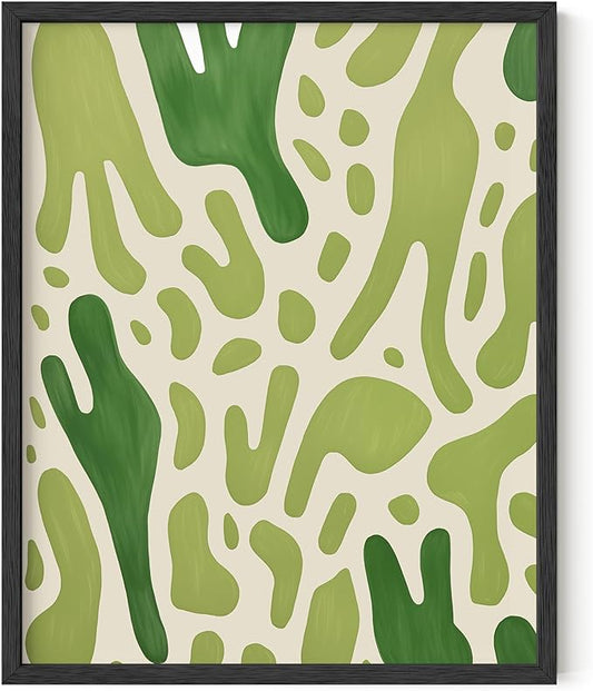 HAUS AND HUES Modern Abstract Wall Art - Blue and Green Living Room Art, Modern Artwork for Walls, Minimalist Picture for Living Room(Green Pattern, Black Frame, 16x20)