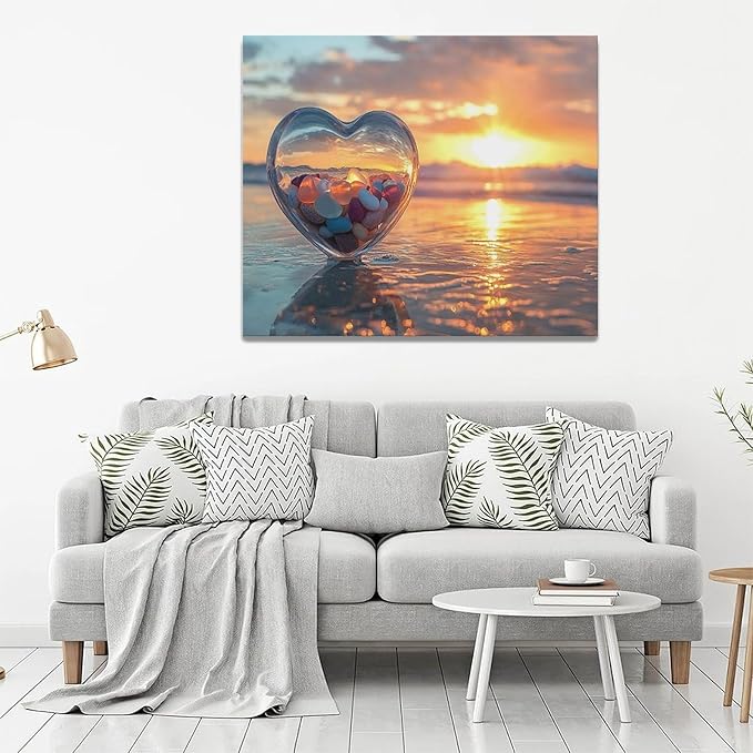 Fleruku Beach Sunset Wall Art Ocean Coastline Wall Decor Natural Scenery Pictures Canvas Painting Artwork Home Decorations for Living Room Bedroom Bathroom Office 24"x20"