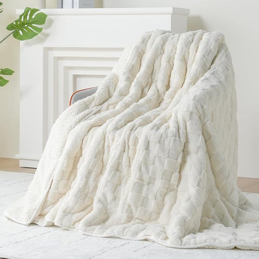 Kivik Dual Sided Weighted Blankets for Adults, Buttery Soft Stylish Checkered Heavy Blankets for Couch Sofa Bed - Ultra-Fluffy Fabric Brings Cloud-Like Comfort (48"x72", Beige, 15 Pounds)