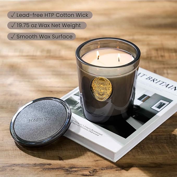 M&SENSE Large Two-Wick Soy Candle | Oud Wood & Black | 19.8 oz, 120H Burn Time | Luxury Scented Candle for Relaxation, Gifting, Home Décor | Ideal for Bedroom, Office, Party Ambiance