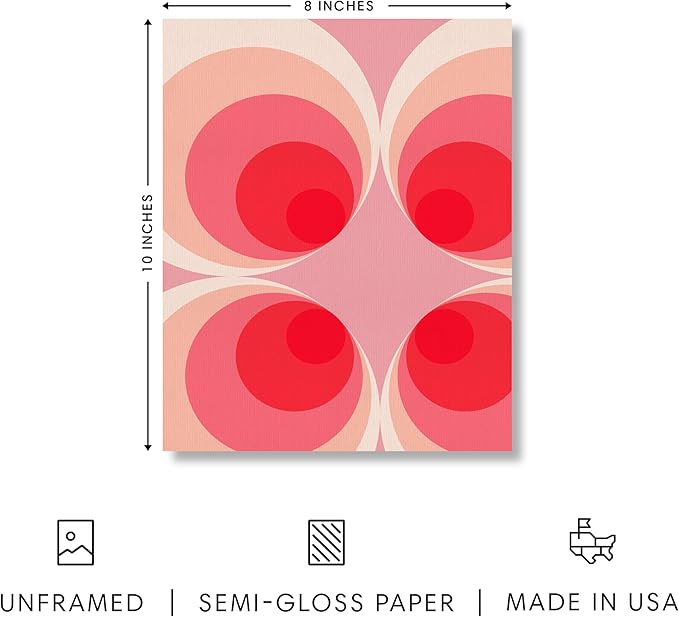 HAUS AND HUES Colorful Abstract Wall Art - Minimalist Retro Picture for Living Room Decor, Red and Pink Modern Wall Art Painting (Pink Mod, Unframed, 8x10)