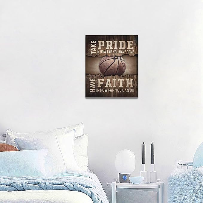 Fleruku Rustic Basketball Wall Art Sports Wall Decor Inspirational Quotes Brown Pictures Basketball Sign Canvas Painting Artwork Home Decorations For Boy Man Teenager Fans Bedroom Living Room 20"x24"