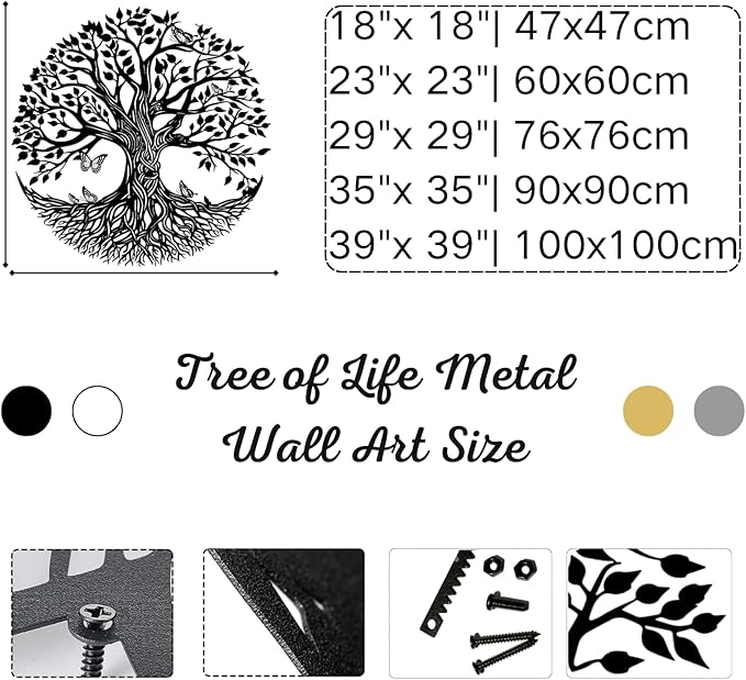 Yemwot Metal Tree of Life Wall Decor, Circle of Life Metal Wall Art, Branch Art, Spiritual Decor, Modern Sculpture, Living Room Bedroom (White-Tree 4, 23"x 23"| 60x60cm)