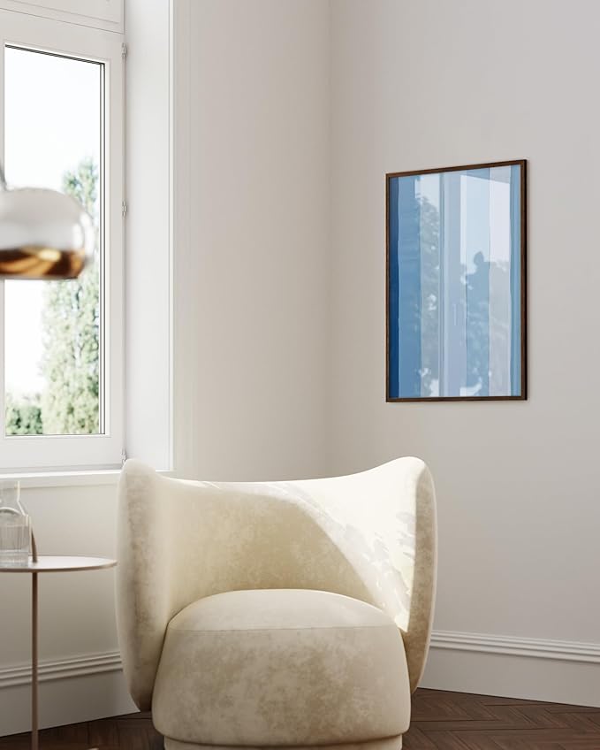 HAUS AND HUES Modern Abstract Wall Art - Blue and Green Living Room Art, Modern Artwork for Walls, Minimalist Picture for Living Room(Painted Stripes, Walnut Frame, 24x36)