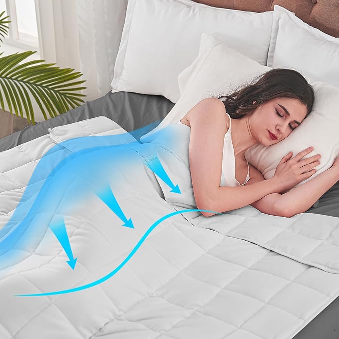 yescool Weighted Blanket for Adults (20 lbs, 60” x 80”, White) Cooling Heavy Blanket for Sleeping Perfect for 190-210 lbs, Queen Size Breathable Blanket with Premium Glass Bead, Machine Washable