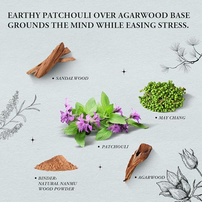 Calm & Meditate - Innergy Patchouli Incense Sticks, Natural Herbal Blend Grounding Incense