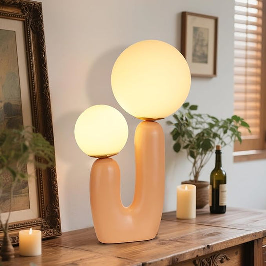 Arturesthome Nightstand Desk Lamp, Creative Nordic Living Room Bedside Bedroom Table Lamp with Led Bulbs, Beige