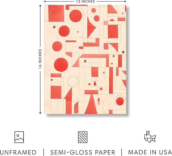 HAUS AND HUES Colorful Abstract Wall Art - Minimalist Retro Picture for Living Room Decor, Red and Pink Modern Wall Art Painting (Red Geometric, Unframed, 12x16)