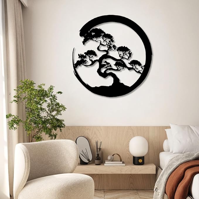 Yemwot Metal Tree of Life Wall Decor, Circle of Life Metal Tree Wall Art, Branch Art, Spiritual Decor, Modern Sculpture Decoration, Living Room Bedroom Decoration (White-Tree 3, 18"x 18"| 47x47cm)
