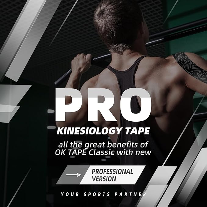 OK TAPE PRO Kinesiology Tape Uncut Roll, Elastic Physical Therapy Athletic Tape for Pain Relief, Muscle Support, Kinetic Tape, Water Resistant, 2in X 16.4ft -Black 2 Rolls