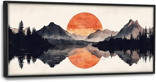 SweetFox Large Forest Mountains Reflection Framed Wall Art for Living Room, Natural landscape Pictures Oversized Wall Decor Abstract Canvas Painting Print Artwork for Bathroom Bedroom 60L X 30W