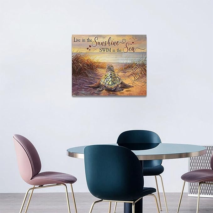 Bathroom Sea Turtle Wall Art Farmhouse Turtles Wall Decor Country Beach Ocean Coastal Nautical Pictures Canvas Painting Artwork Home Decorations for Living Room Bedroom Bathroom Office 20"x16"