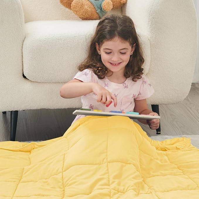 yescool Weighted Blanket (5 lbs, 36" x 48", Yellow) Cooling Heavy Blanket for Sleeping Perfect for 40-60 lbs, Breathable Blanket with Premium Glass Bead, Machine Washable