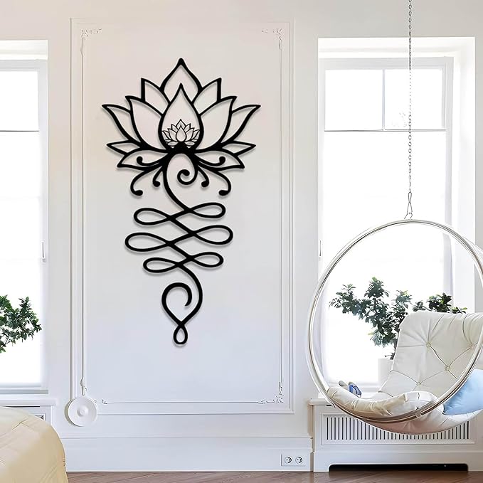 Lotus Flower Metal Wall Art, Lotus Flower Wall Decor, Floral Metal Wall Hanging, Mandala Wall Art, Spiritual Wall Hanging, Meditation Yoga Decor (Gold, 53"x30"/135x75cm)