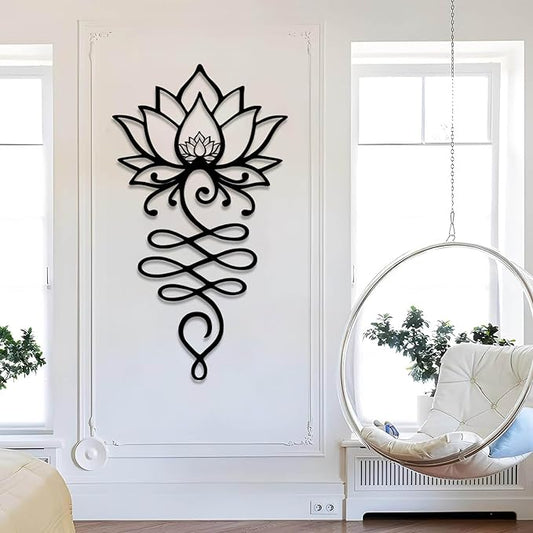 Lotus Flower Metal Wall Art, Lotus Flower Wall Decor, Floral Metal Wall Hanging, Mandala Wall Art, Spiritual Wall Hanging, Meditation Yoga Decor (Black, 41"x23"/105x58cm)