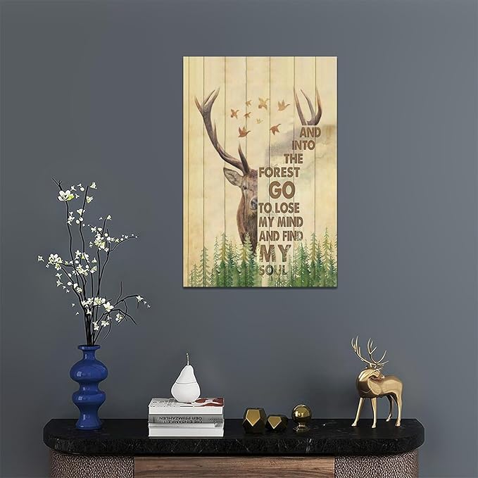 Deer Decor wall art Peace and nature canvas Pictures Forest Wall Decor Elk Canvas Prints Painting Framed Artwork for Bathroom living room Bedroom 16"x24"