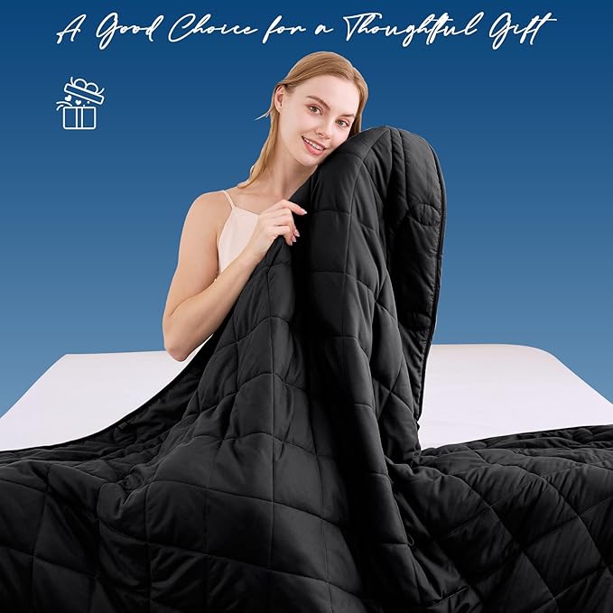 OMYSTYLE Weighted Blanket for Adults (15lbs, 88''x104'') - King Size Heavy Throw Blanket, Breathable and Cooling Microfiber Material with Premium Glass Bead for All Season Use, Machine Washable, Black