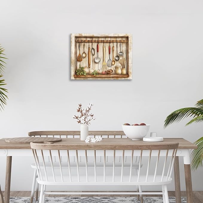 Olivine Kitchen Wall Art, Farmhouse Kitchen Pictures Wall Decor, Rustic Kitchenware Painting Canvas Prints,Framed Artwork for Dining Room Living Room Office Home Decoration 24"x20"