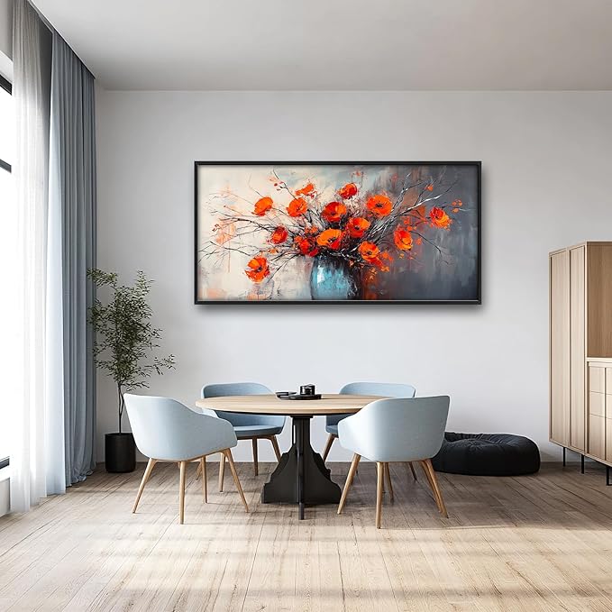 Poppy Wall Art Orange Flower Pictures Wall Decor Poppies Botanical Vase Large Master Over Above Bed Canvas Prints Horizontal Modern Artwork Painting Home Office Decorations For Kitchen Bedroom 30"x60"