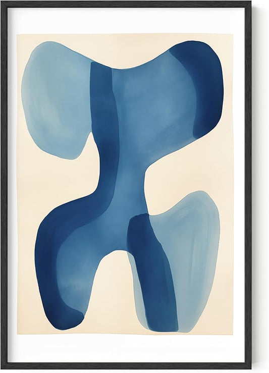 HAUS AND HUES Modern Abstract Wall Art - Blue and Green Living Room Art, Modern Artwork for Walls, Minimalist Picture for Living Room(Blue Shapes, Unframed, 24x36)