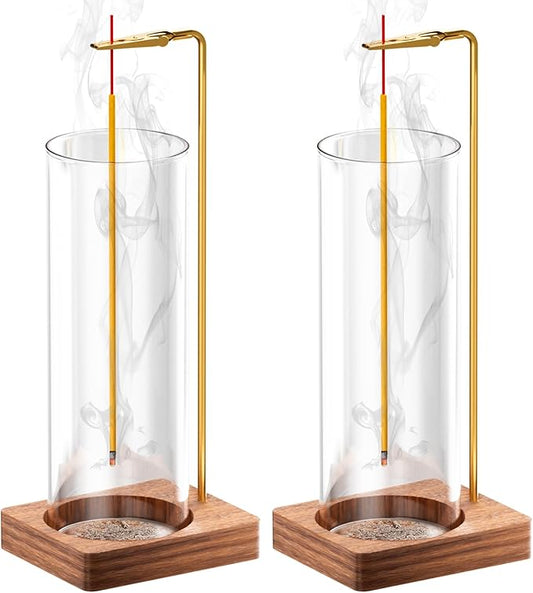 Incense Holder for Sticks, Insence-Stick Holder, Anti-Ash Flying No Mess Incense Burner, Incense Stick Holder with Glass Ash Catcher, for Yoga Spa Meditation Home Decor(2 Pack)