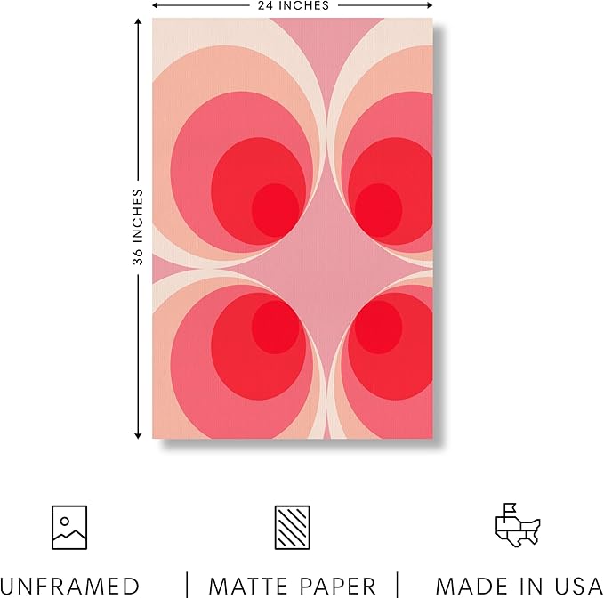 HAUS AND HUES Colorful Abstract Wall Art - Minimalist Retro Picture for Living Room Decor, Red and Pink Modern Wall Art Painting (Pink Mod, Unframed, 24x36)