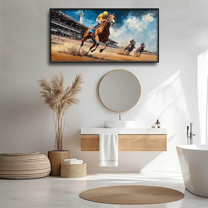 Horse Race Large Wall Art Horse Running Pictures Wall Decor Arena Canvas Animal Print Painting Modern Artwork Home Decoration for Living Room Bathroom Bedroom Office Framed 60"x30"