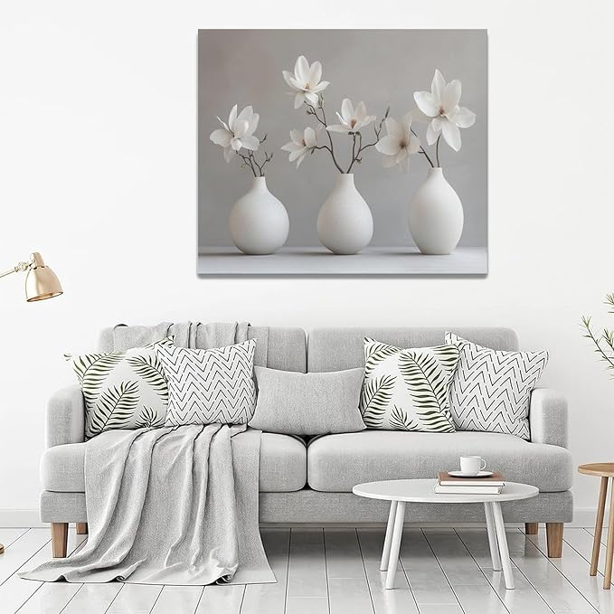 Bathroom Wall Art Zen Wall Decor Spa White Flower Pictures Canvas Painting Framed Artwork Home Decorations for Yoga Meditation Room Living Room Bedroom 24"x20"