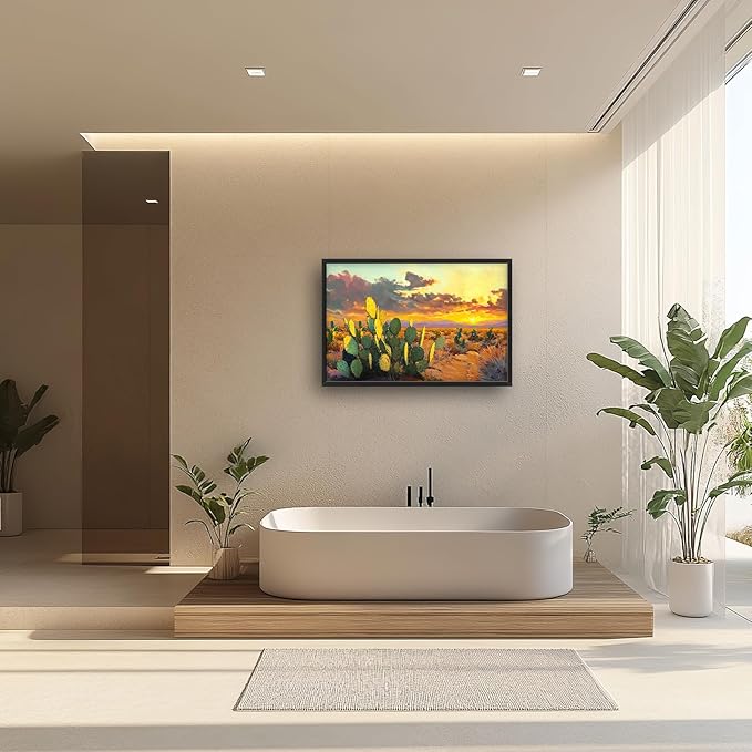 Western Cactus Large Wall Art Southwest Dessert Pictures Wall Decor Aztec Big Canvas Painting Prints Framed Artwork Home Decorations Above Bed for Bedroom Living Room Dining Room Bathroom 36"x24"