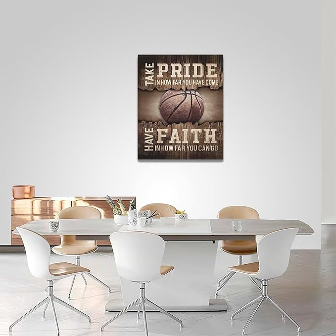 Fleruku Rustic Basketball Wall Art Sports Wall Decor Inspirational Quotes Brown Pictures Basketball Sign Canvas Painting Artwork Home Decorations For Boy Man Teenager Fans Bedroom Living Room 16"x20"
