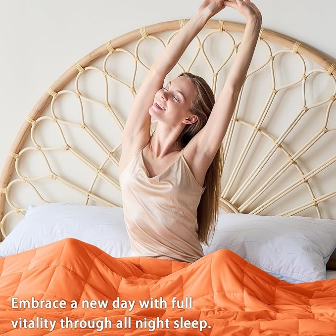 yescool Weighted Blanket for Adults (20 lbs, 48" x 72", Orange) Cooling Heavy Blanket for Sleeping Perfect for 110-130 lbs, Twin Size Breathable Blanket with Premium Glass Bead, Machine Washable