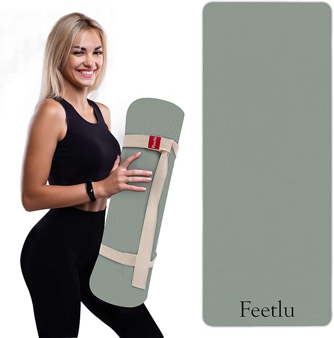 Extra Thick 12mm Exercise Mat – Non-Slip, Joint-Friendly & Cushioned Fitness Mat for Yoga, Pilates & Floor Workouts – Durable, Supportive & Includes Feetlu Classic Strap