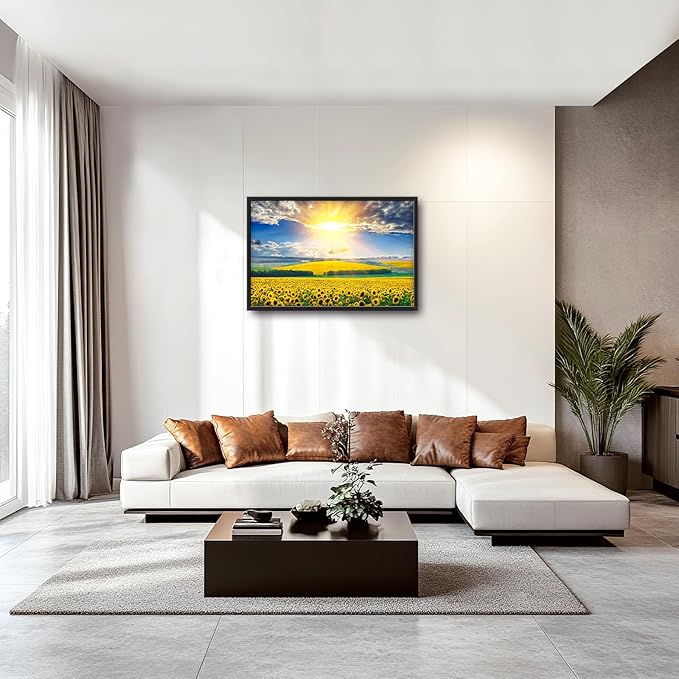 Glocmna Large Wall Art for Living Room Sunflower Field Canvas Wall Decor Nature Country Sunflower Sunrise Landscape Pictures Painting Print Framed Artwork Decorations Gifts for Bedroom Home Kitchen Office Hotel 24"x36"