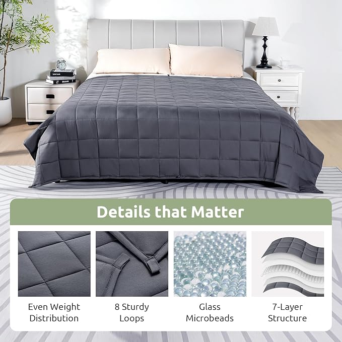 Sivio Weighted Blanket for Adults 100% Cotton, 80"x87" King Size 25 lbs, Large Cooling Summer Heavy Blanket for Sleep, Breathable Soft Blankets with Premium Glass Beads, Machine Washable, Dark Grey