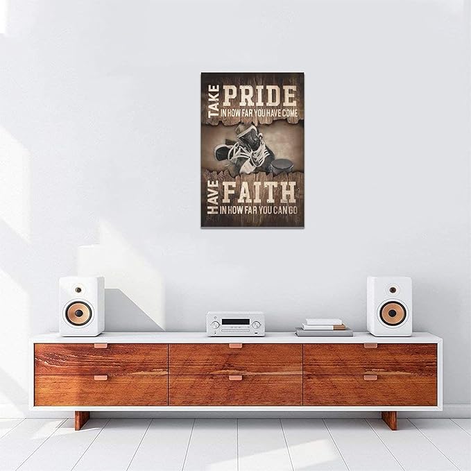 Fleruku Rustic Hockey Wall Art Sports Wall Decor Inspirational Quotes Brown Pictures Ice Hockey Sign Canvas Painting Artwork Home Decorations for Boy Man Teenager Fans Bedroom Living Room 16"x24"