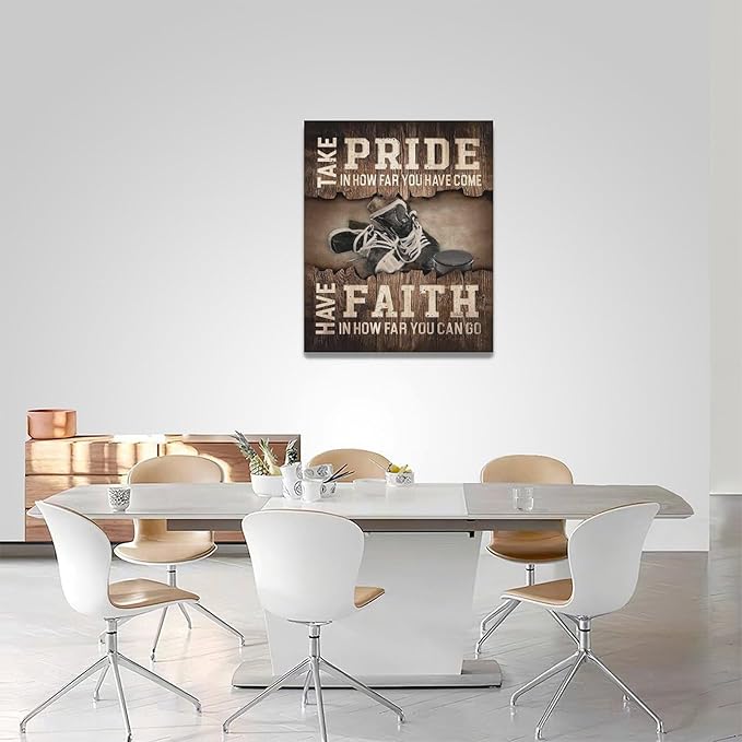 Fleruku Rustic Hockey Wall Art Sports Wall Decor Inspirational Quotes Brown Pictures Ice Hockey Sign Canvas Painting Artwork Home Decorations for Boy Man Teenager Fans Bedroom Living Room 16"x20"