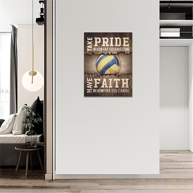 Fleruku Rustic Volleyball Wall Art Sports Wall Decor Inspirational Quotes Brown Pictures Volleyball Sign Canvas Painting Artwork Home Decorations for Boy Man Teenager Fans Bedroom Living Room 12"x16"