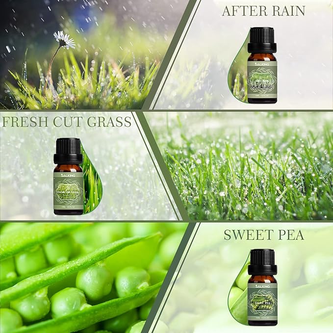 SALKING Spring Fragrance Oils Set, Premium Essential Oils Gift Set for Diffuser, Scented Oil for Soap & Candle Making - After Rain, Fresh Cut Grass, Sweet Pea, Rose Geranium, Cherry Blossom, Gardenia