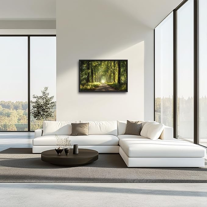 Framed Large Wall Art for Living Room, Forest Tree Canvas Wall Decor, Green Tree Pictures Painting, Modern Landscape Artwork for Bedroom Office 36L'' × 24W''